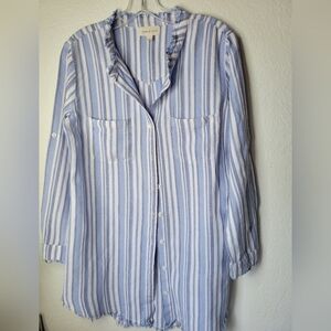 Cloth & Stone Blue and White Striped Button-Up Tunic Shirt Size M